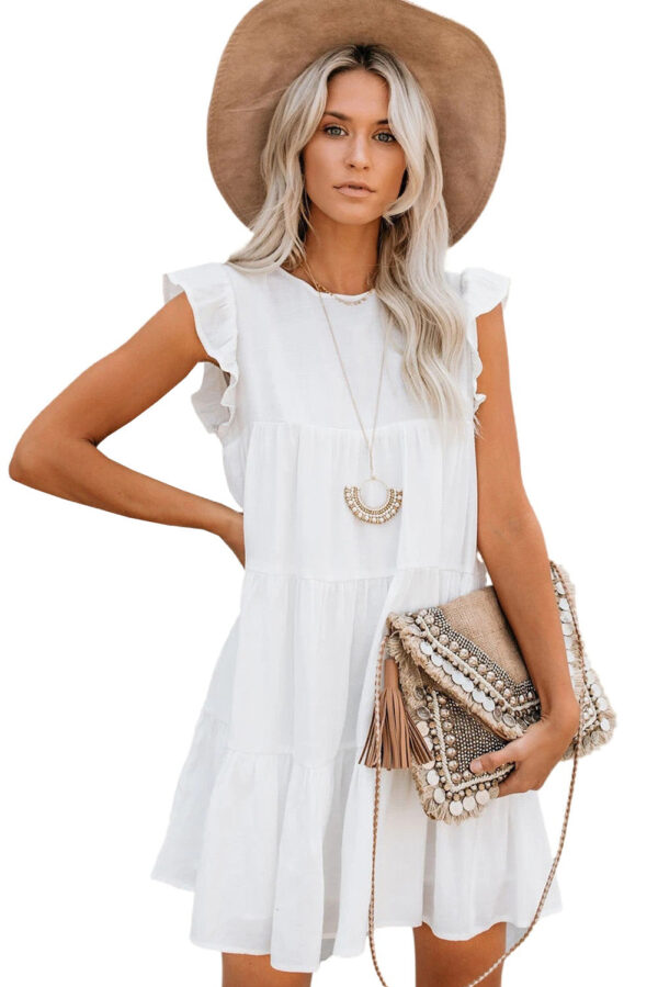 Women's Sleeveless Ruffle Sleeve Dress Sundress Tiered Ruffled Mini Dress - Image 3