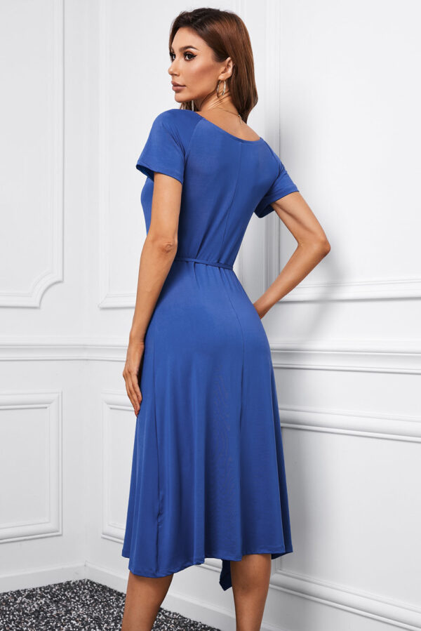 Women's Boho Wrap V Neck Dresses Short Sleeve Ruffle Summer Midi Dress - Image 2