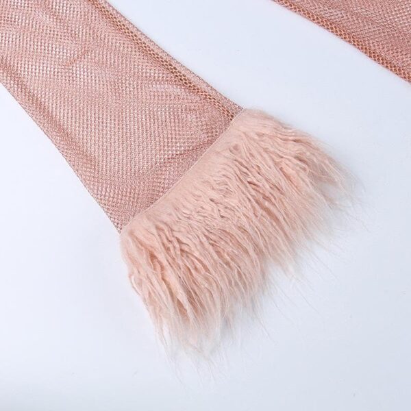 Long sleeve solid see through sheer mesh fluffy round neck mini dress - Image 7
