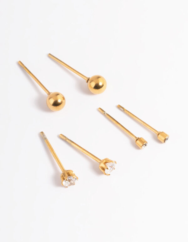 Stainless Steel Cubic Zirconia Plain Stud Earring Pack