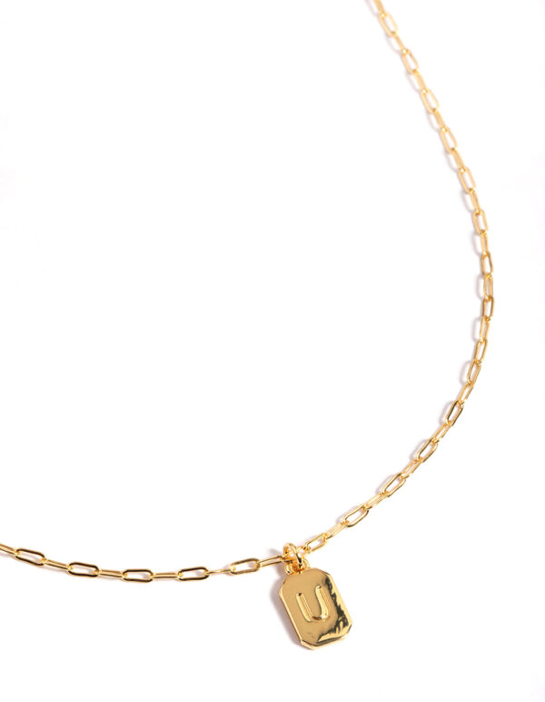 Letter U Rectangle Pendant Initial Necklace