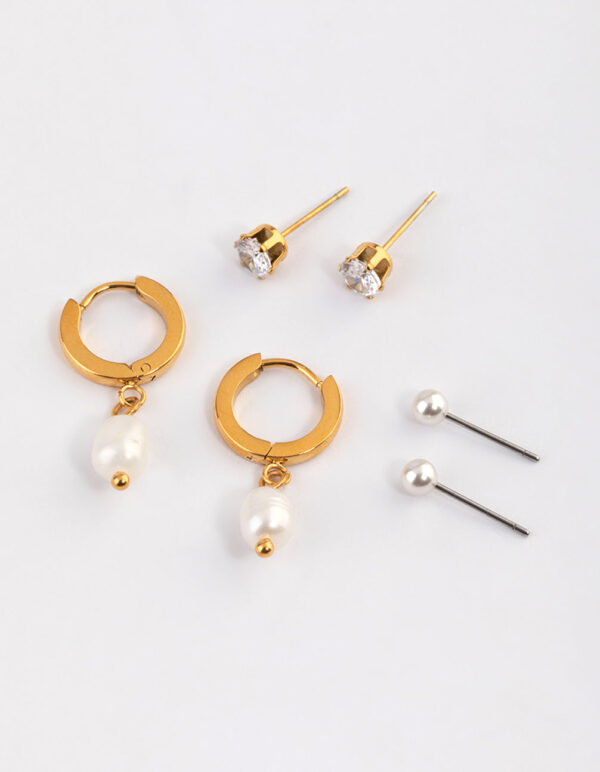 Stainless Steel Cubic Zirconia Pearl Drop Earrings Pack