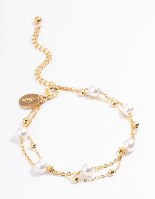 Stainless Steel Double Layer Pearl Ball Bracelet