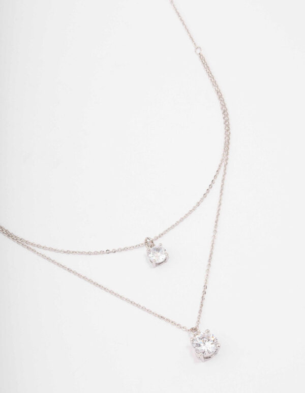 Rhodium  Layered Solitaire Necklace