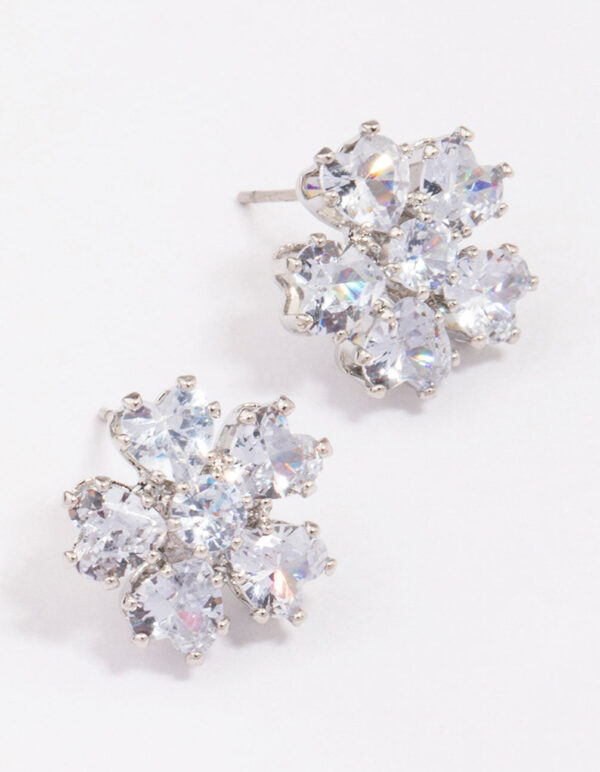Rhodium  Small Flower Stud Earrings