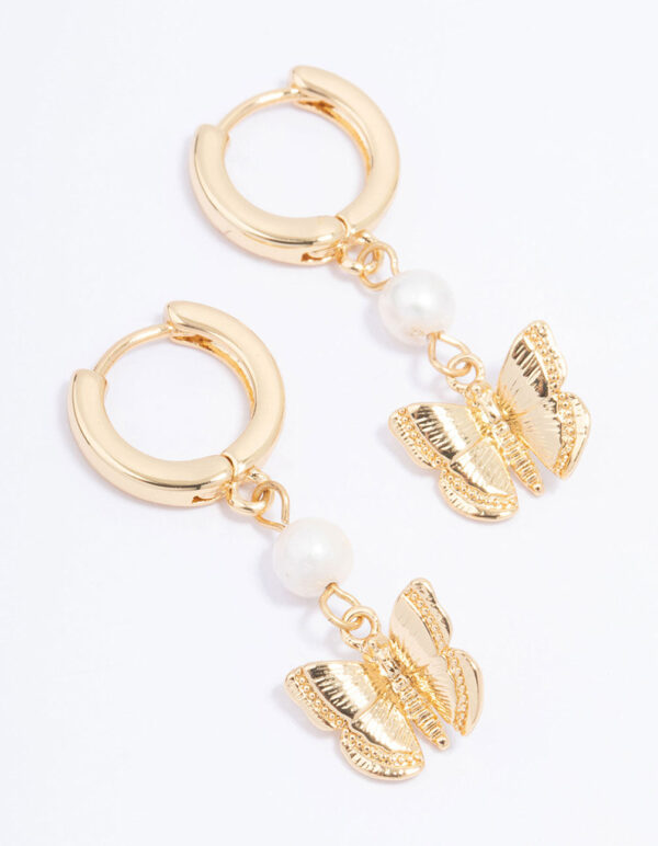Butterfly & Freshwater Pearl Hoop Earrings