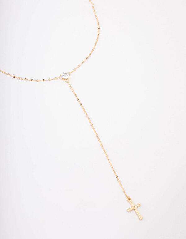 Cubic Zirconia Cross Lariat Necklace