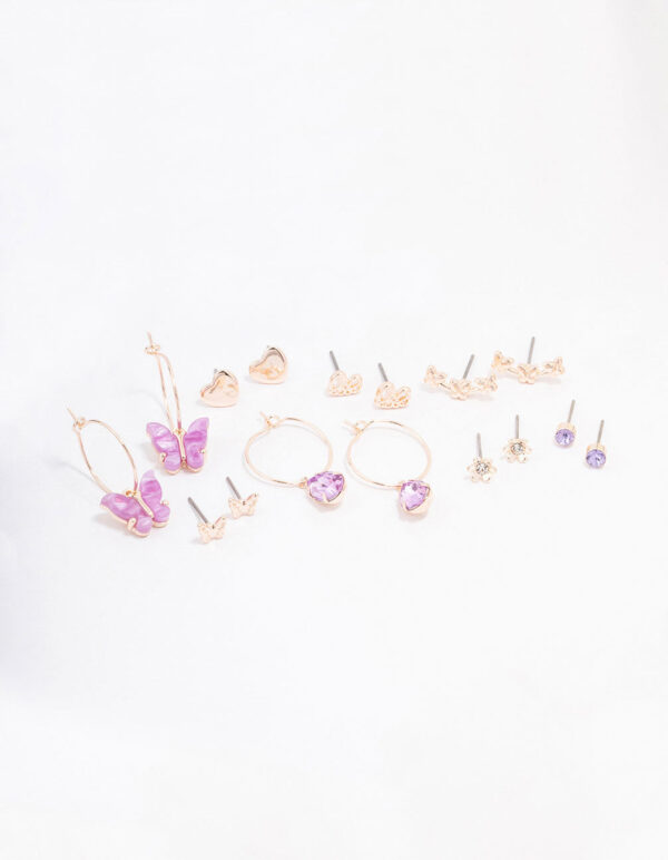 Rose Heart & Butterfly Earring 8-Pack