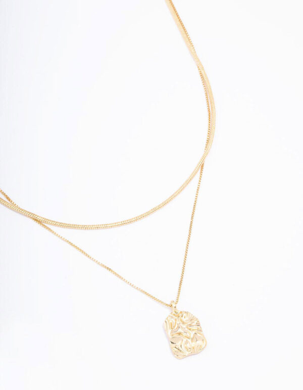 Hammered Rectangular Layered Necklace