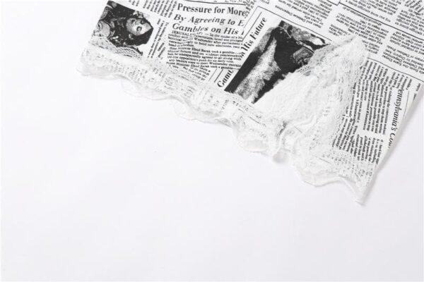 Hem lace newspaper print slit cami dress - Image 6