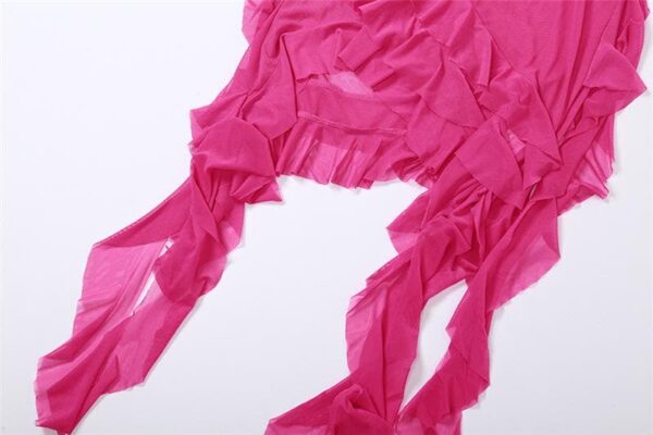 See through halter sheer mesh ruffle flower applique mini dress - Image 8