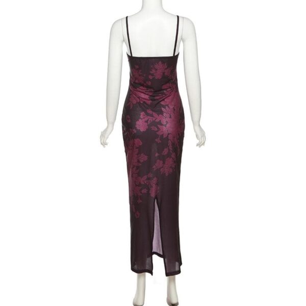 Lace hem contrast flower pattern slit cami midi dress - Image 5
