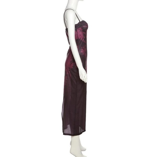Lace hem contrast flower pattern slit cami midi dress - Image 4