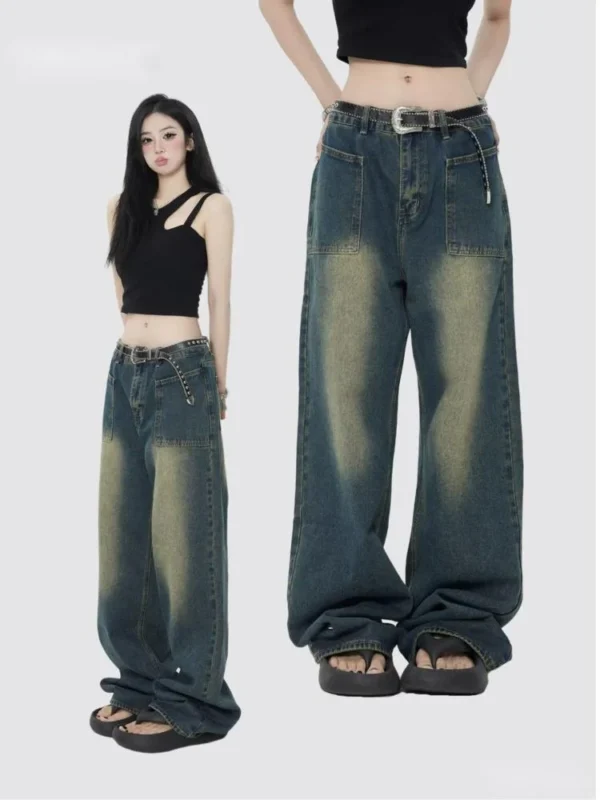 High Street Trendy Brand Jeans Women's Summer New Small Style Retro Straight Tube Floor Sweeping Design Women's Denim Pants - Image 6
