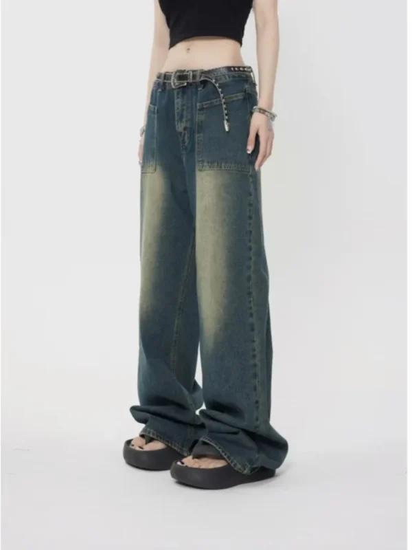 High Street Trendy Brand Jeans Women's Summer New Small Style Retro Straight Tube Floor Sweeping Design Women's Denim Pants - Image 5