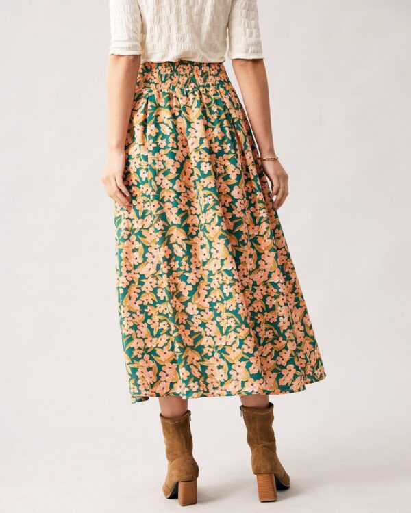 The High Waisted Pleated Floral Midi Skirt - Image 5