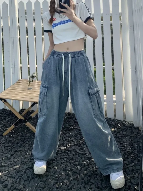 Retro Style Straight Leg Jeans For Female Niche Design, Loose And Multi Pocket Wide Leg Pants For Women's Jeans - Image 2