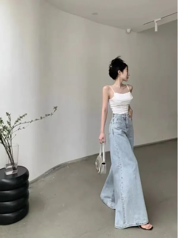 Retro Flared Jeans Women's Straight Leg Loose Fitting High Waisted Wide Leg Pants Slimming And Casual Floor Mop Pants Long Pants - Image 2