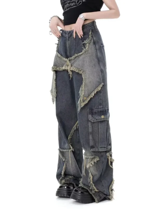 Super Beautiful Flower High Waist Summer Loose Wide Leg Vintage Style Unique Versatile Straight Leg Pants Women's Jeans - Image 3