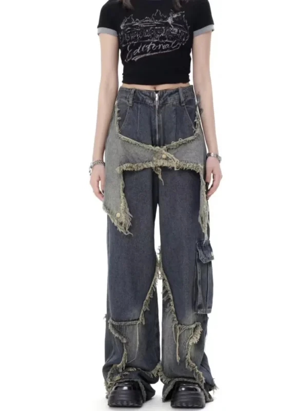 Super Beautiful Flower High Waist Summer Loose Wide Leg Vintage Style Unique Versatile Straight Leg Pants Women's Jeans - Image 2
