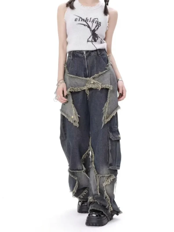 Super Beautiful Flower High Waist Summer Loose Wide Leg Vintage Style Unique Versatile Straight Leg Pants Women's Jeans - Image 4