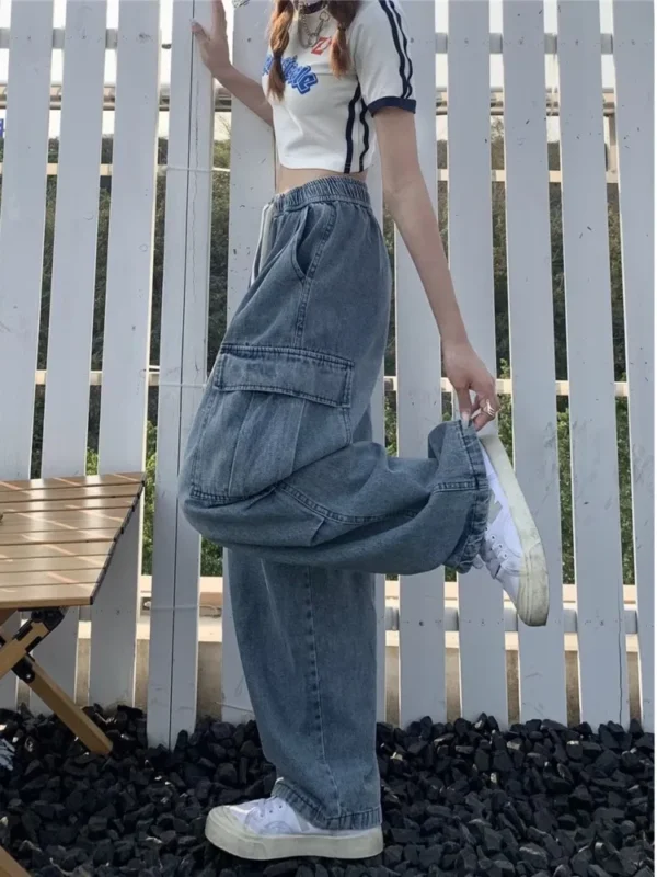 Retro Style Straight Leg Jeans For Female Niche Design, Loose And Multi Pocket Wide Leg Pants For Women's Jeans - Image 4