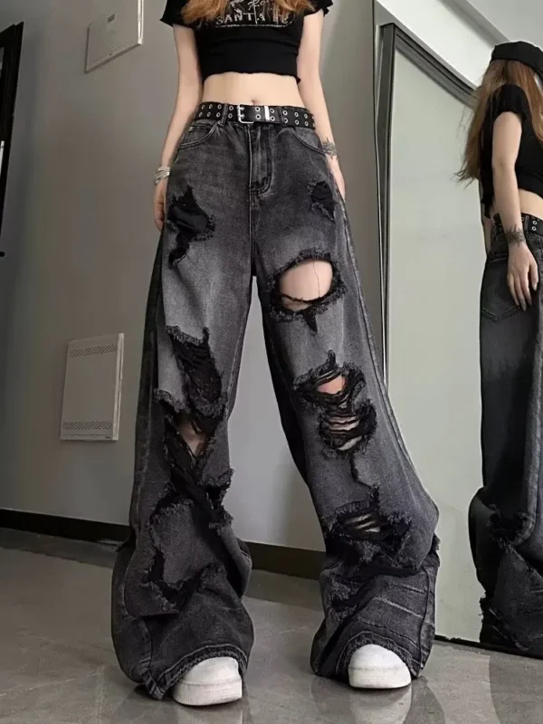Niche Design Jeans, High Street Heavy Industry Wide Leg Pants, High-end Floor Length Pants, Trendy Brand Women's Jeans - Image 2