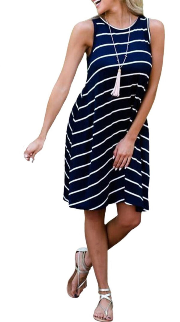Women's Summer Casual Summer Sleeveless T Shirt Dress Striped Mini Dress