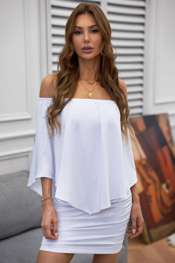 Women's Sexy Off Shoulder Ruffles Layered Dress Poncho Mini Dress - Image 5