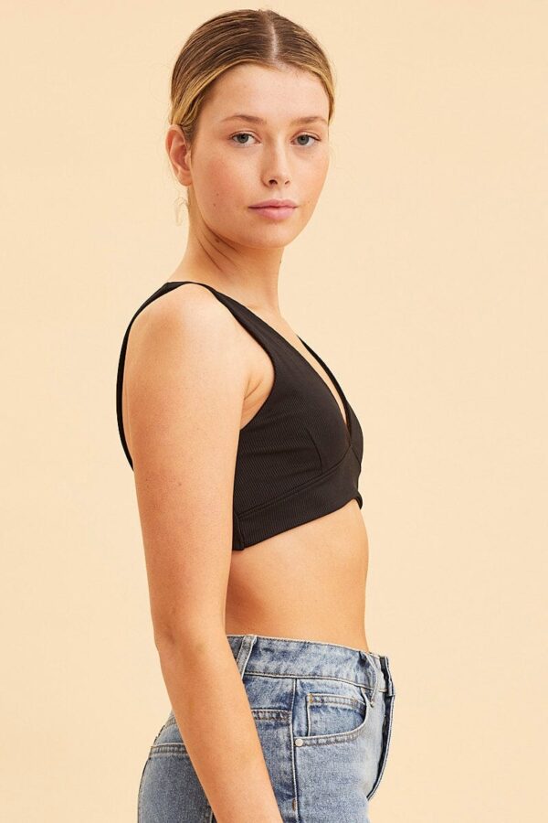 Black V Neck Bralette Cotton Stretch - Image 5