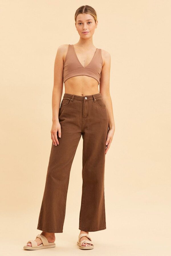Brown V Neck Bralette Cotton Stretch - Image 2