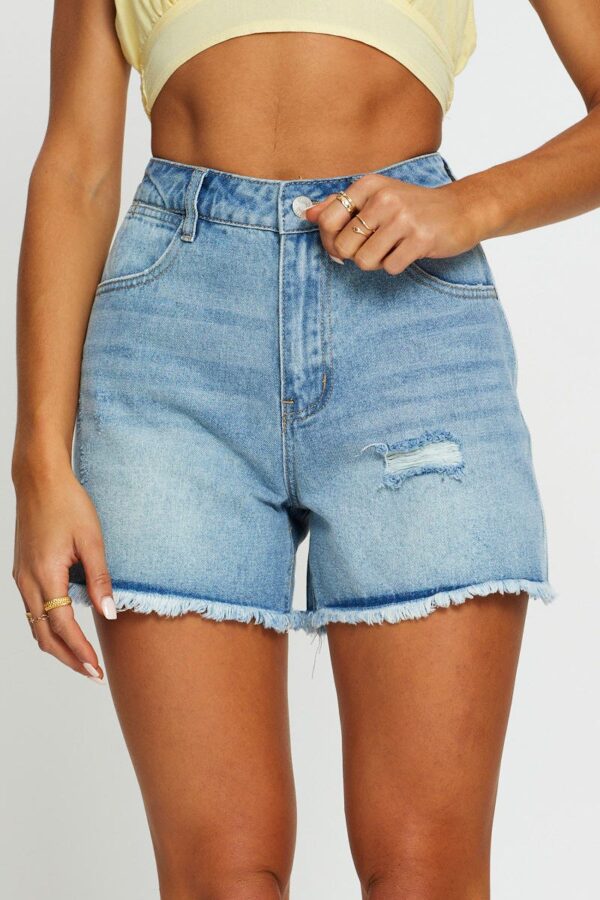 Blue High Rise Denim Shorts Knee Length - Image 2