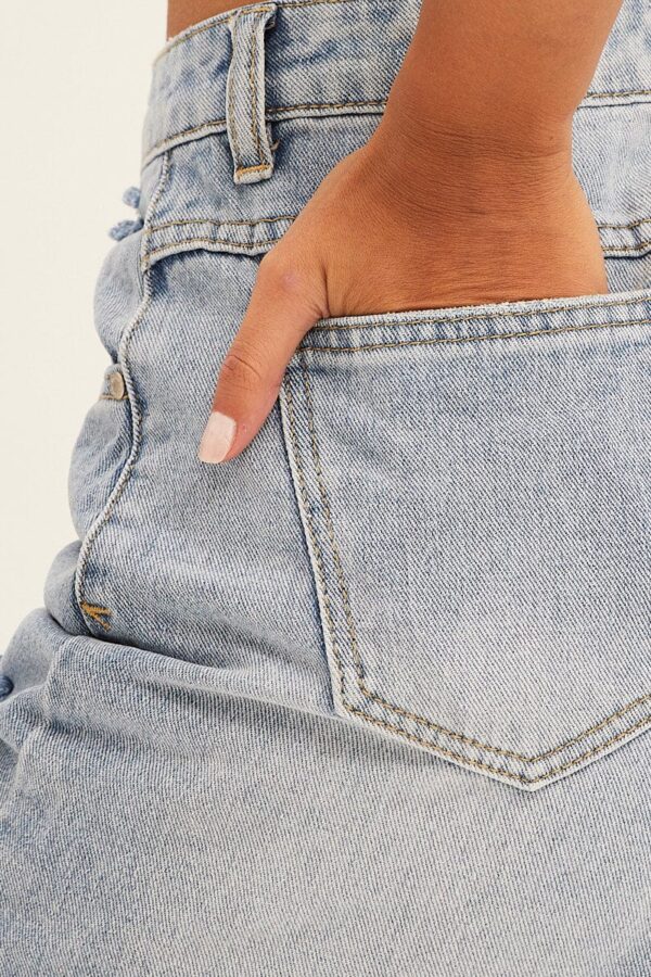 Blue Denim Shorts Knee Length High Rise - Image 6