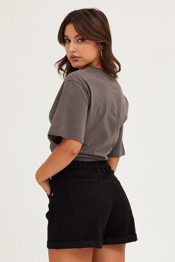 Black High Rise Relaxed Denim Shorts - Image 6