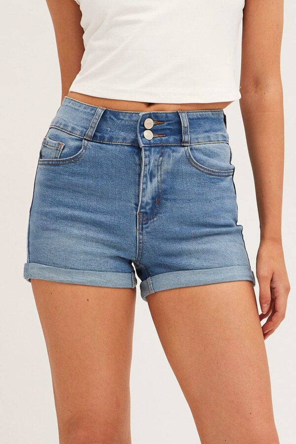 Blue Denim Shorts Skinny High Rise - Image 2