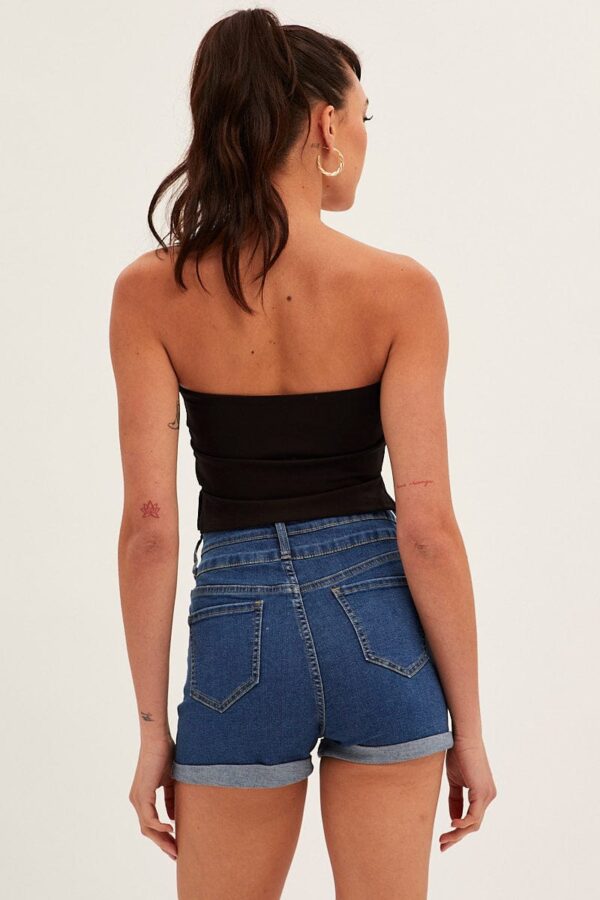 Blue High Waist 3 Button Stretch Denim Shorts - Image 5