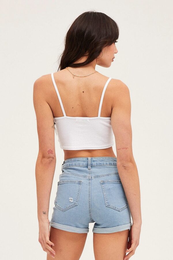 Blue Mid Rise Skinny Denim Shorts - Image 5