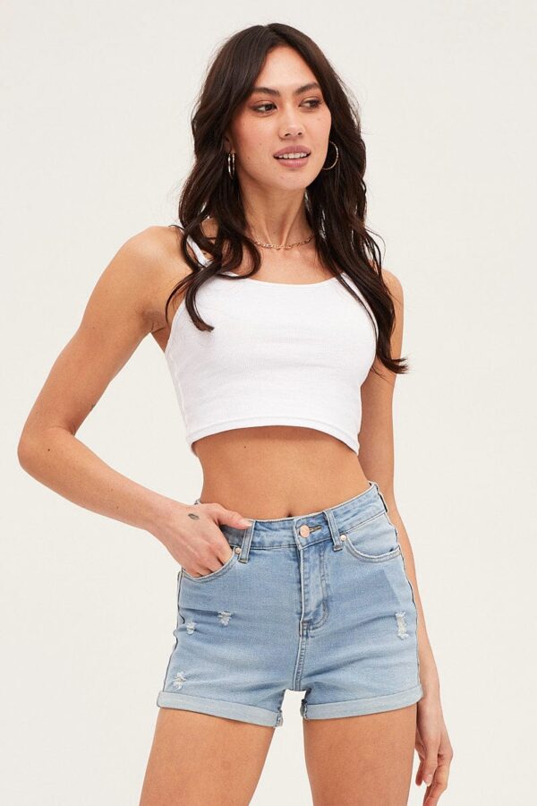 Blue Mid Rise Skinny Denim Shorts - Image 3